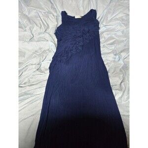 Whimsigoth Calvin Klein Navy Blue Ruffle Dress Sleeveless Crinkle Maxi Gown Sz 6